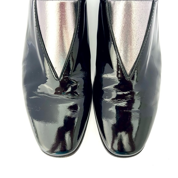 Acne Studios Loafer Shoe Flats Black Patent Leather Silver Metallic Gore Size 38 - Picture 8 of 13